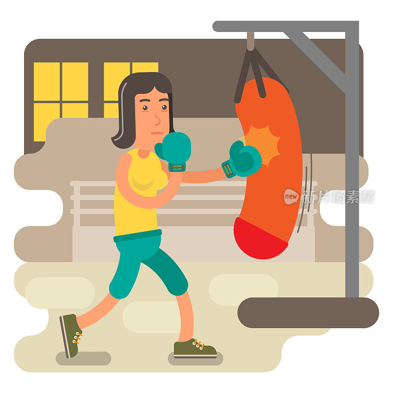 Determined and active woman boxing